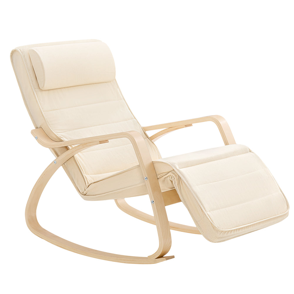 SoBuy FST16-W Fauteuil a Bascule, Relax Rocking Chair, Chaise a Bascule avec Repose-Pieds et Appui-tête réglables, Beige
