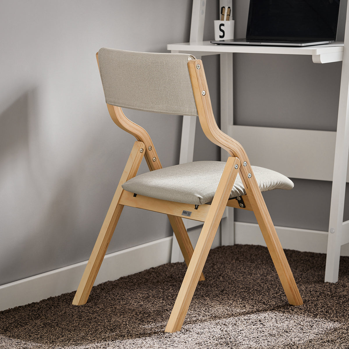SoBuy FST40-HG Scaune Pliante Tapițate Confortabile, Scaun de Reuniune din Lemn cu Șezut căptușit, Scaun Pliabil Portabil pentru Bucătărie, Birou, Living, Ușor, Economie de Spațiu, Gri deschis