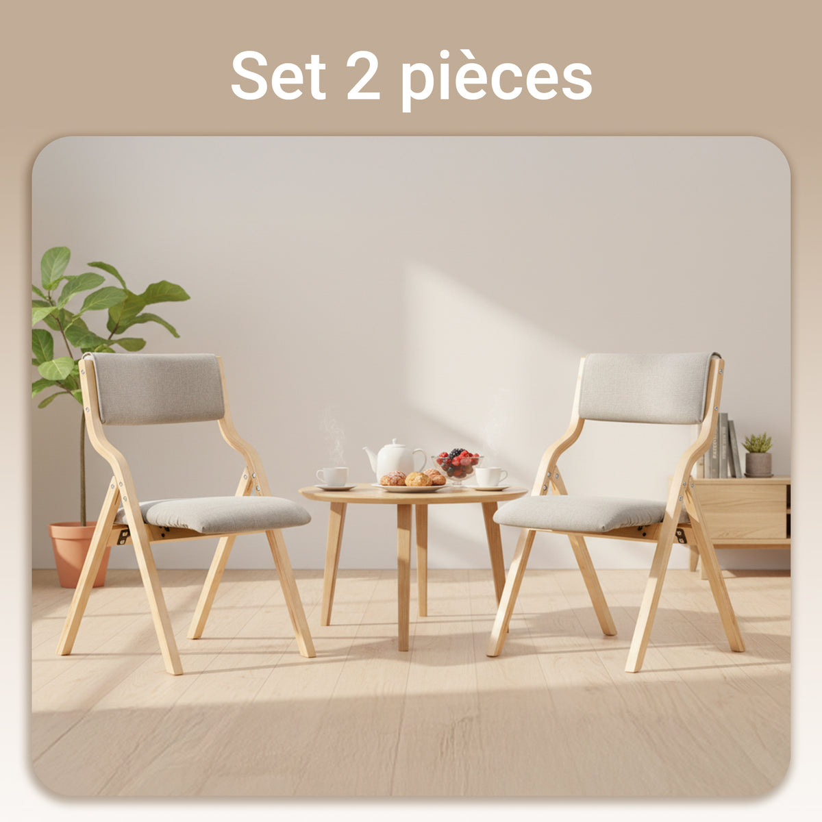 SoBuy FST40-HGx2 Scaune Pliabile Tapitate Set de 2, Scaun de Reuniune din Lemn cu Șezut Căptușit, Scaun de Birou Pliabil Portabil pentru Bucătărie, Birou, Living, Economie de Spațiu Gri Deschis