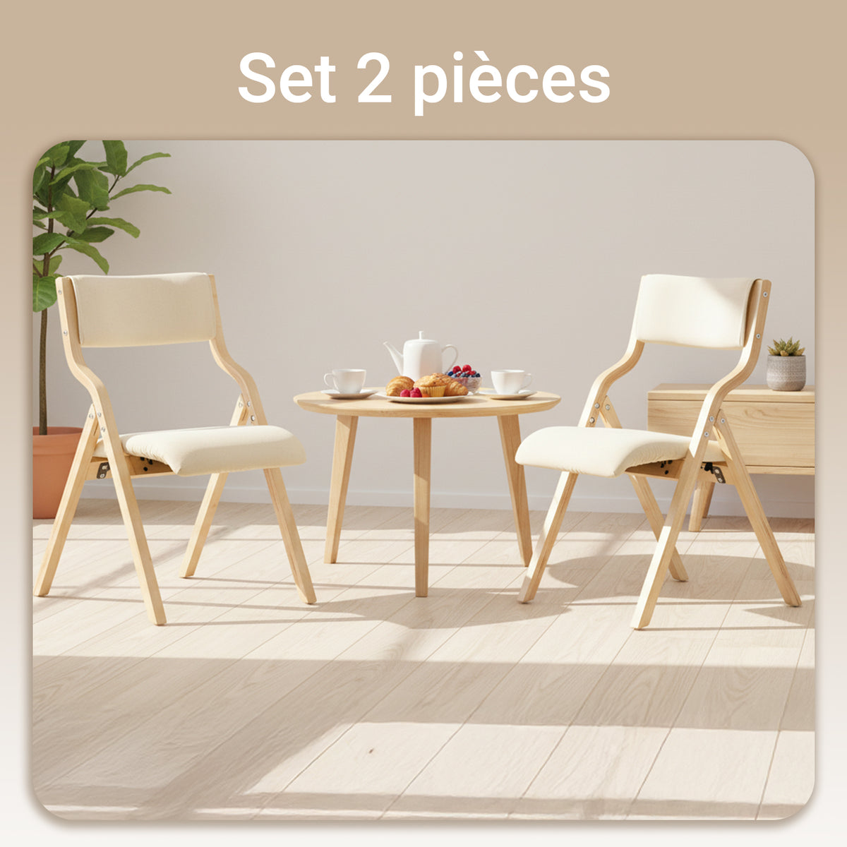 SoBuy FST40-Wx2 Lot de 2 Chaises Pliantes Rembourrées en Bois – Blanc