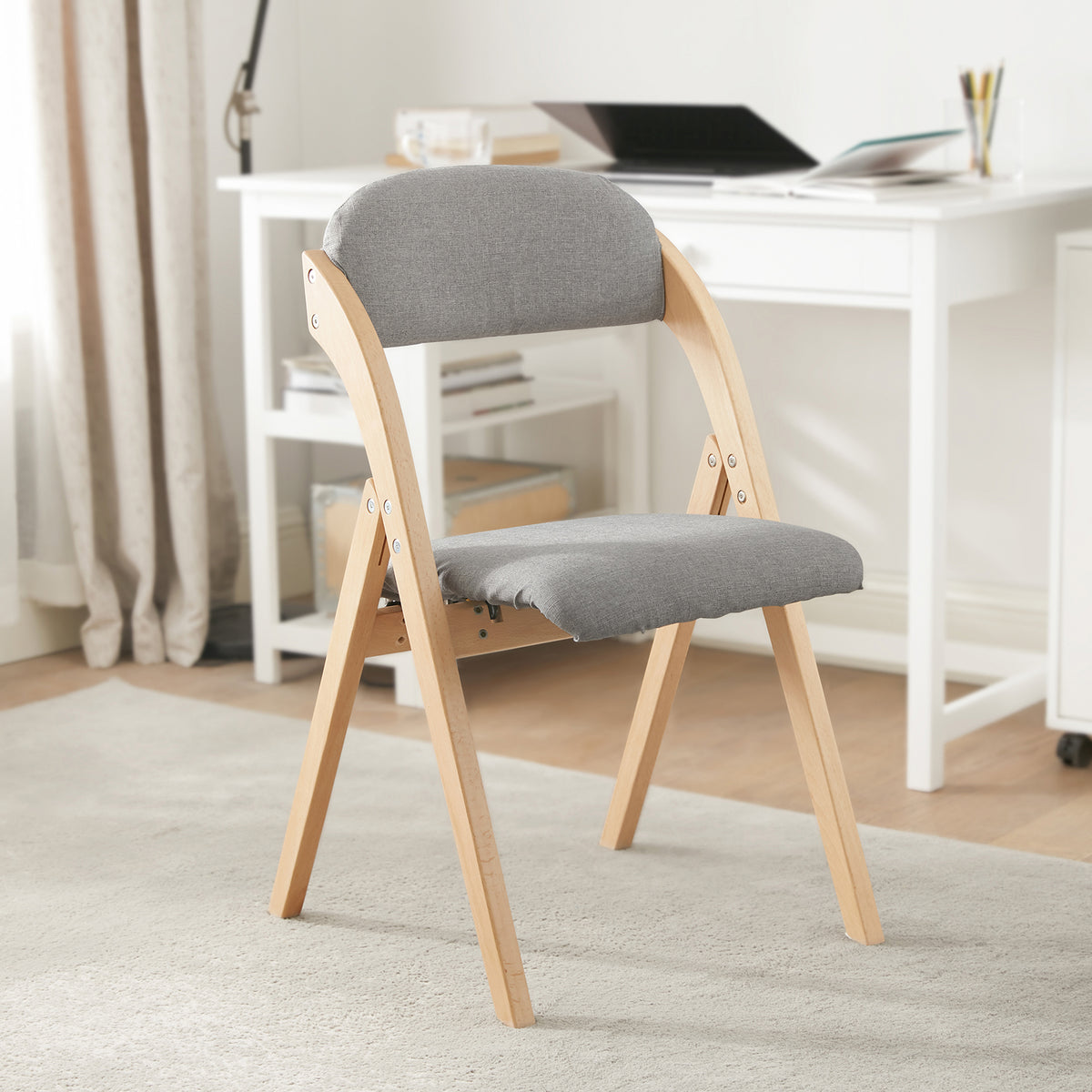 SoBuy FST92-Nx2 Scaun de Sufragerie Set de 2 Scaune Pliabile din Lemn Tapițate Ergonomice - Scaun de Bucătărie și Birou Compact pentru Sufragerie sau Living, pentru Spații Mici Gri Deschis