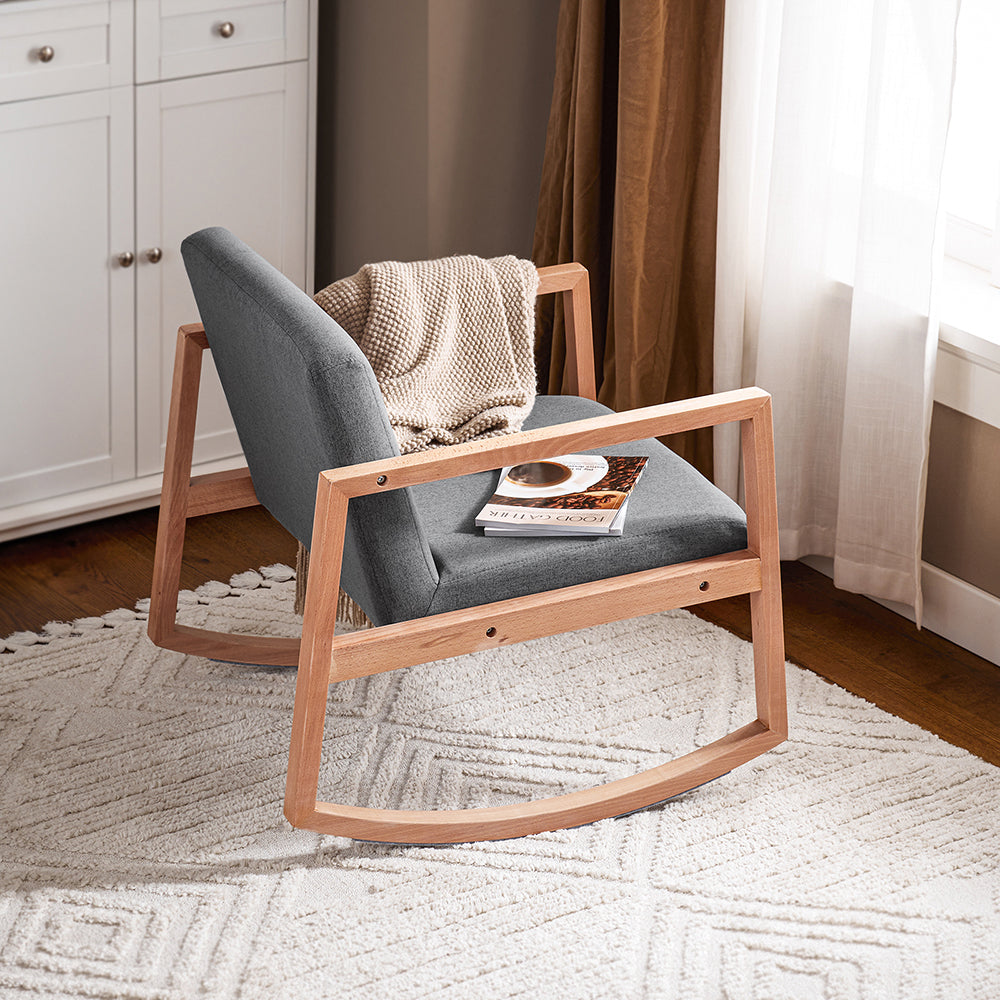 SoBuy FST93-HG Balansoar din Lemn de Fag, Fotoliu pentru Alăptat, Scaun Balansoar cu Cotiere, Rocking Chair