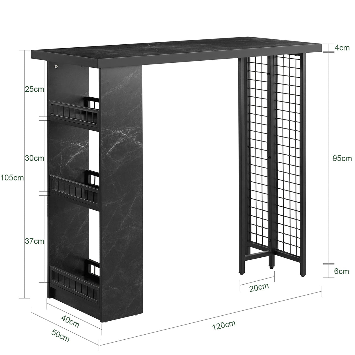 SoBuy FWT100-SCH Masă de bar design, masă de bistro cu 3 rafturi, masă înaltă de bucătărie cu efect de marmură