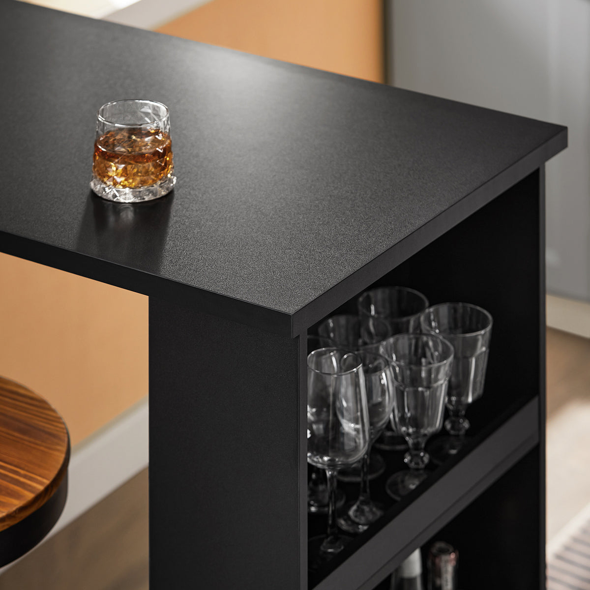 SoBuy FWT17-II-SCH Table de Bar Haute de Cuisine Table Mange Debout pour Petits Espaces, Bar pour Cuisine, Salon, Bureau ou Bar à Café Noire 112 x 57 x 106 cm