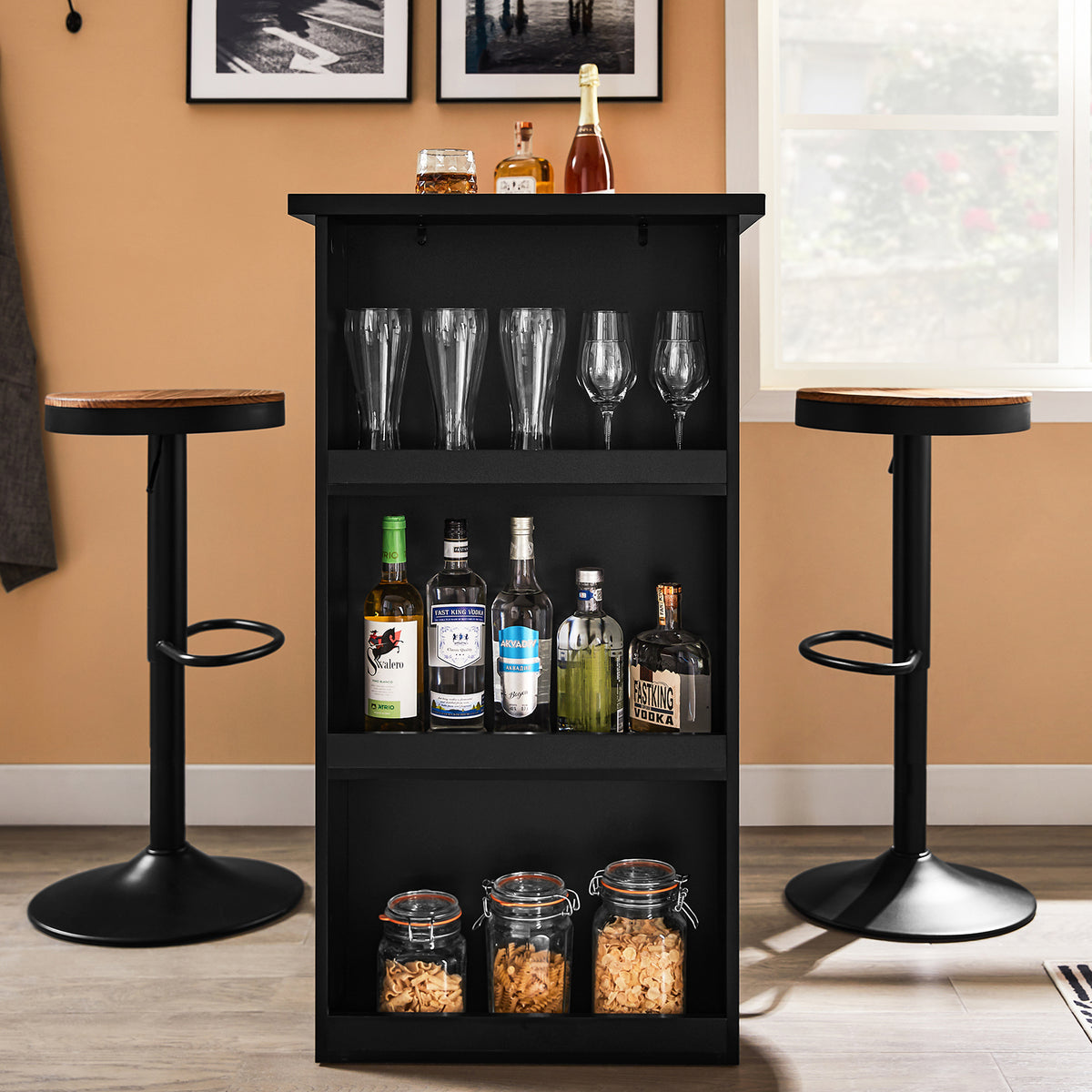 SoBuy FWT17-II-SCH Table de Bar Haute de Cuisine Table Mange Debout pour Petits Espaces, Bar pour Cuisine, Salon, Bureau ou Bar à Café Noire 112 x 57 x 106 cm