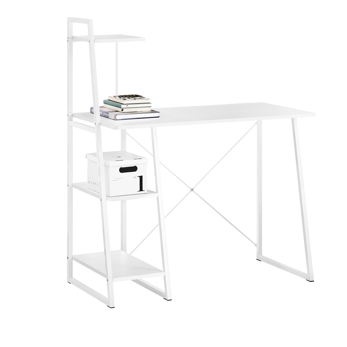 SoBuy FWT29-W Bureau informatique Secrétaire Table avec 3 étagères cadre métal -Blanc