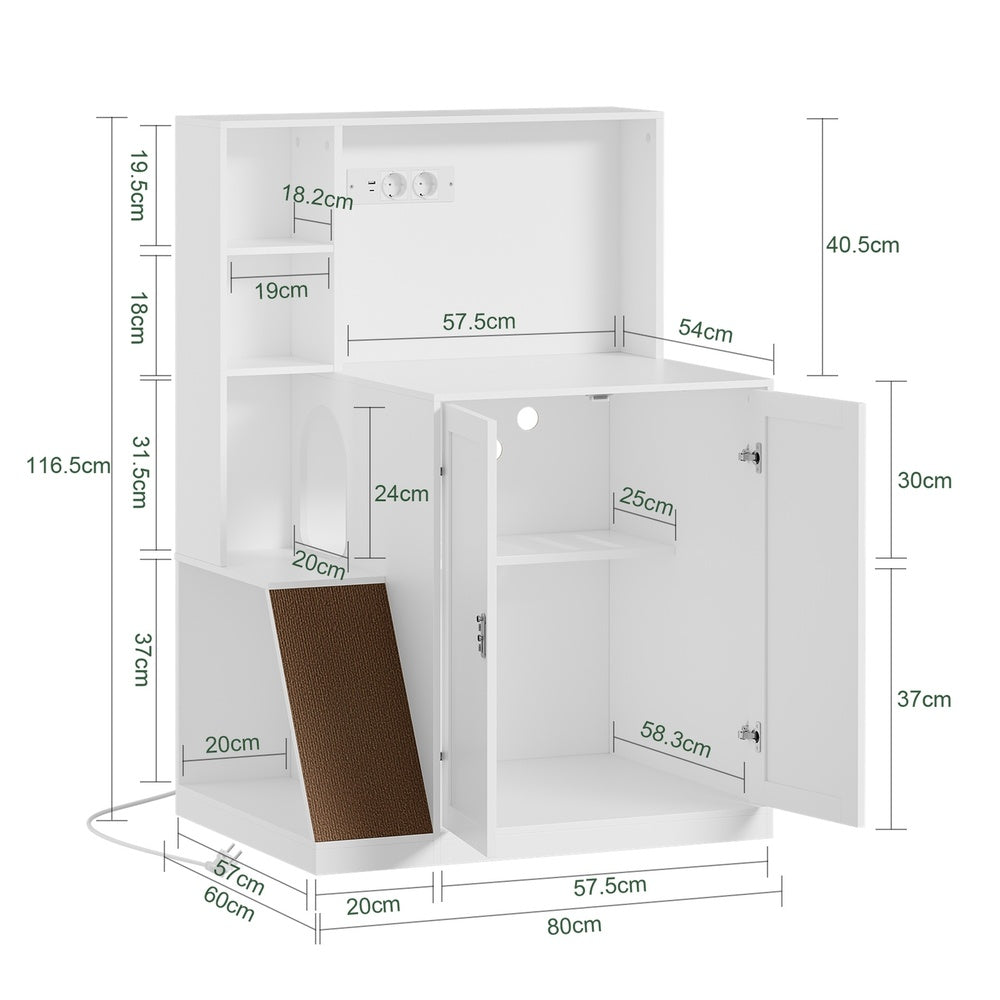 SoBuy HAT10-E-W Meuble Cache-Litière pour Chat 2 Portes avec Prises et Étagères – Armoire de Rangement Blanc Moderne pour Chambre, Cuisine et Bureau – 80×60×116,5 cm, Charge 96 kg