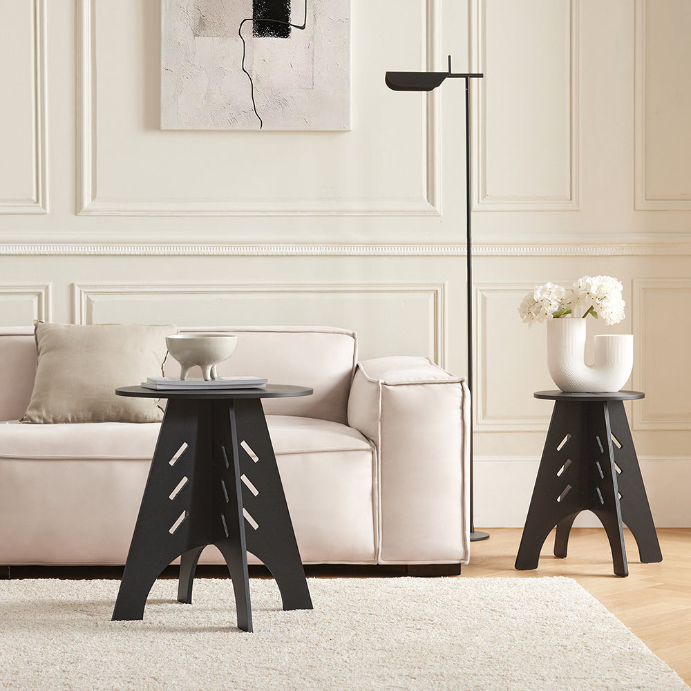 SoBuy HFBT01-K-SCH Table d'appoint Ronde en Bois Table Basse Ronde Table de Nuit Table de Chevet Bouts de Canapé Marron en Tenons et Mortaises, Noir
