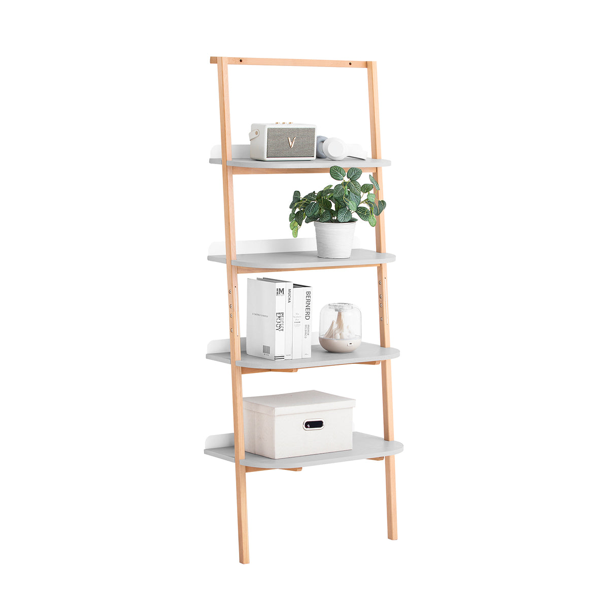SoBuy HSTR02-HG Étagère Échelle, Bibliothèque à 4 Niveaux, Étagère de Rangement, Meuble de Rangement sur Pieds, Bibliothèque