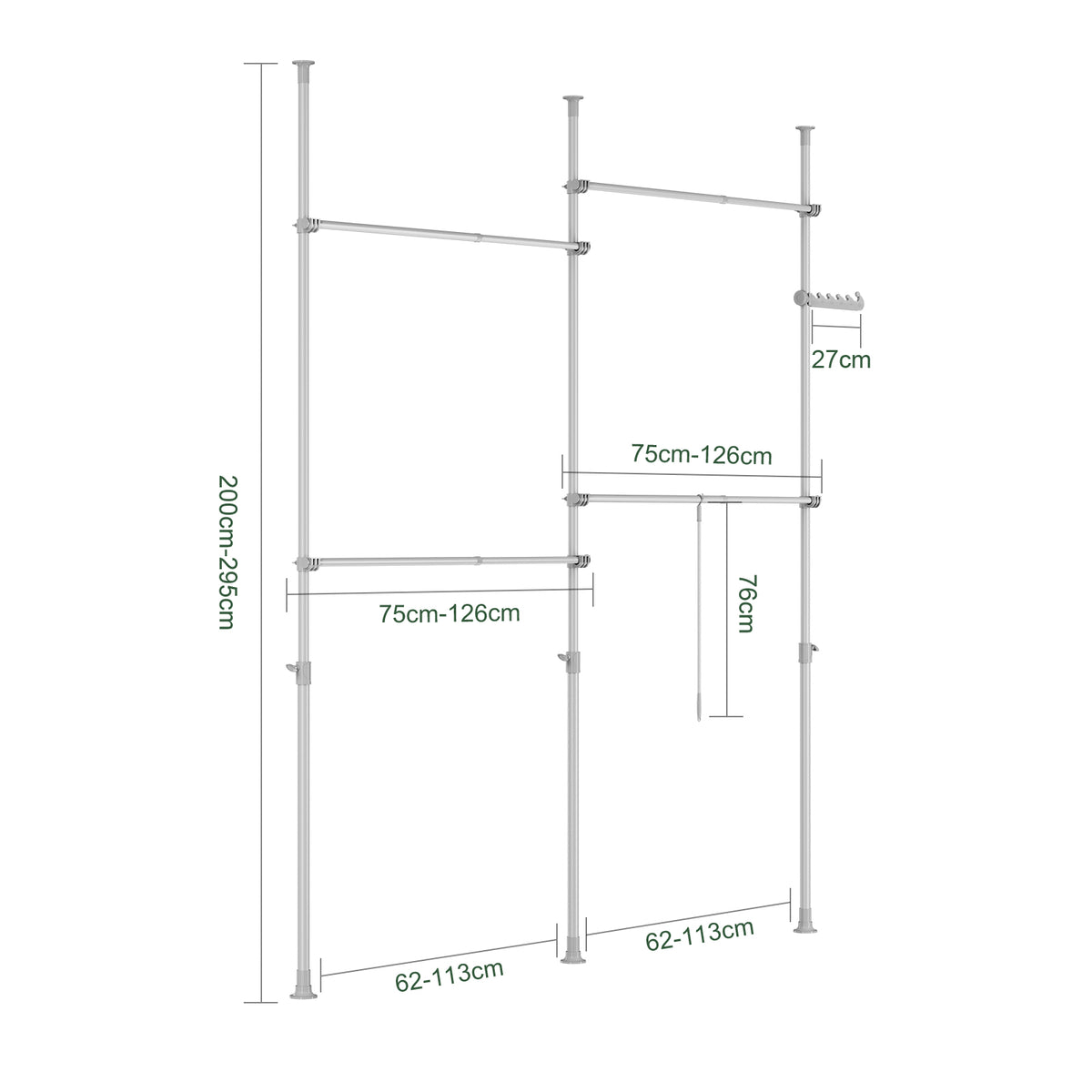 SoBuy KLS03-II-HG Suport telescopic robust pentru haine – Dulap deschis reglabil cu bare pentru dormitor/dressing, Gri