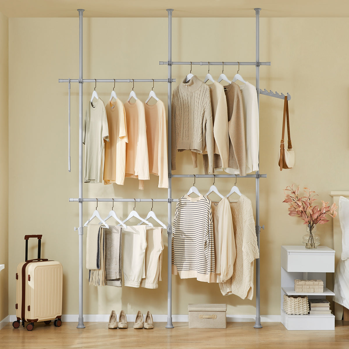 SoBuy KLS03-II-HG Suport telescopic robust pentru haine – Dulap deschis reglabil cu bare pentru dormitor/dressing, Gri