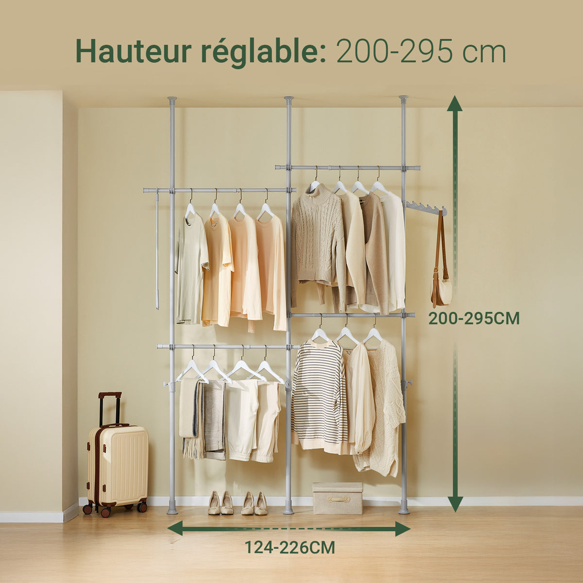SoBuy KLS03-II-HG Suport telescopic robust pentru haine – Dulap deschis reglabil cu bare pentru dormitor/dressing, Gri