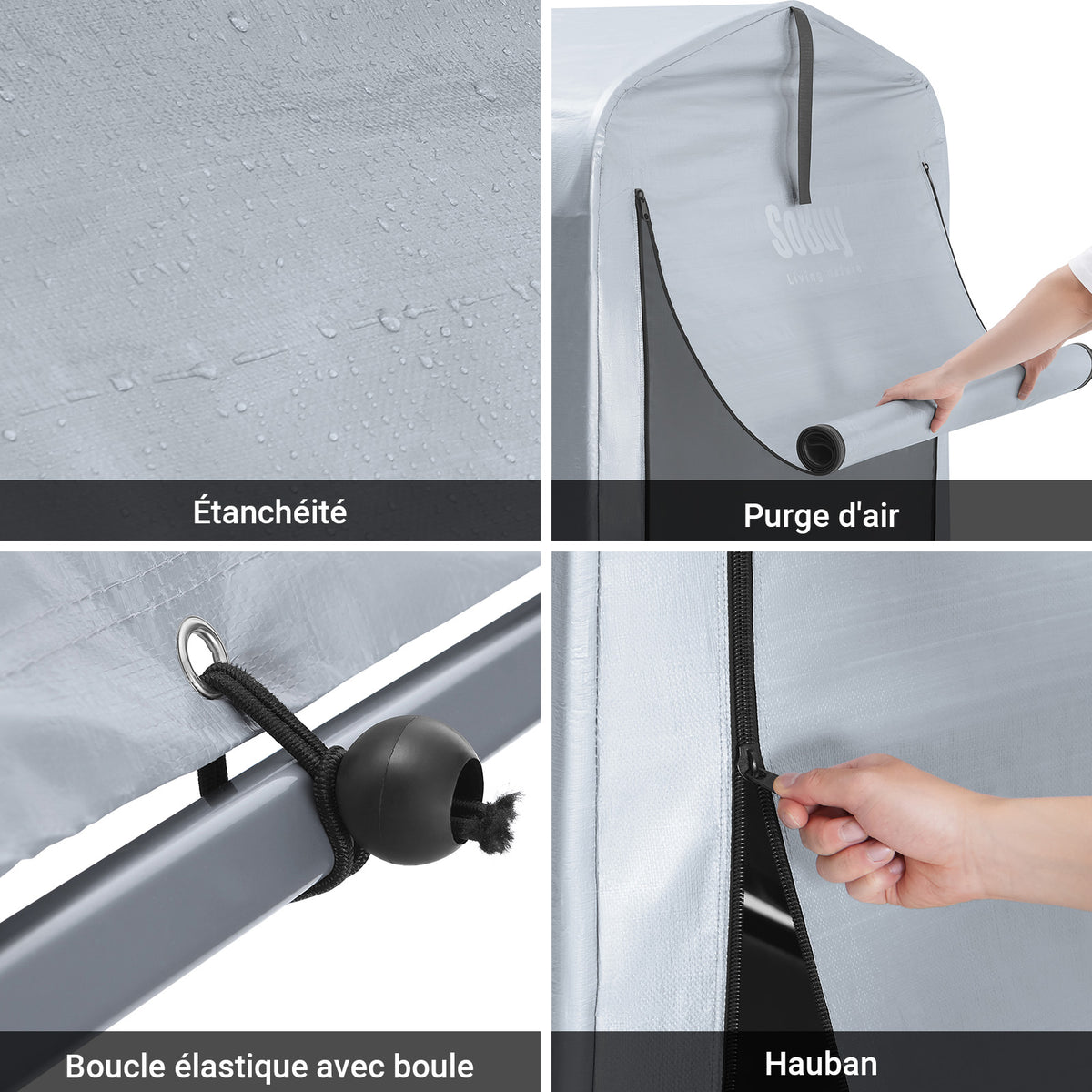 SoBuy KLS11-K Șopron de grădină, șopron de exterior, impermeabil, magazie pentru motociclete cu cârlige, garaj pentru biciclete și unelte, magazie pentru biciclete, depozitare și depozitare, argintiu, 120 x 176 x 163 cm
