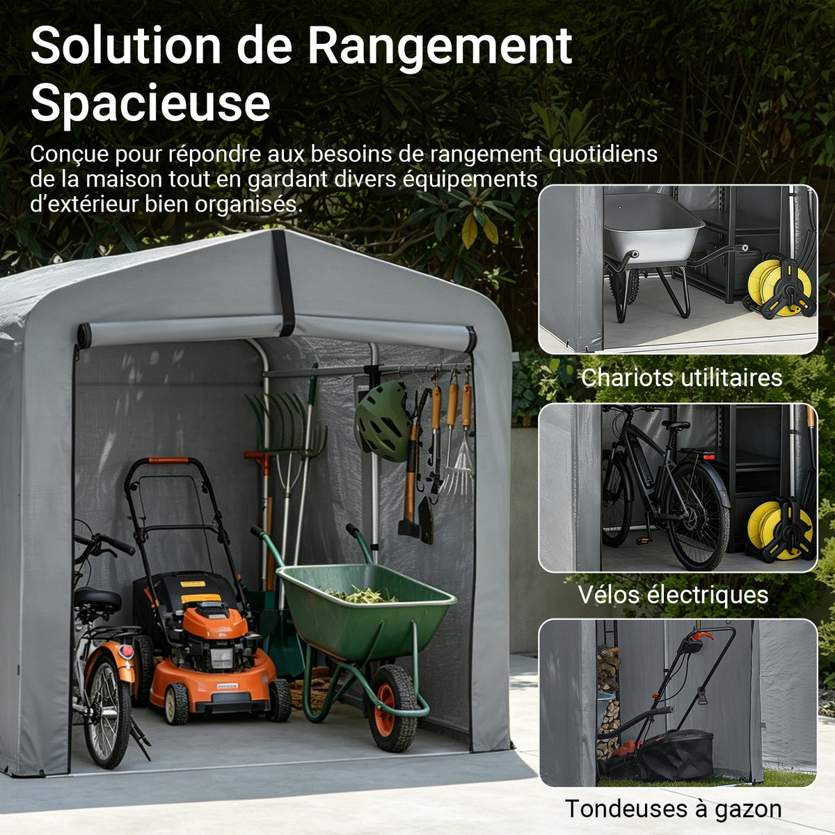 SoBuy KLS11-L-DG Adăpost de grădină, Cabană de grădină exterioară impermeabilă, adăpost pentru motociclete cu cârlige, Garaj pentru biciclete și unelte, Adăpost pentru biciclete, Depozitare și Stocare, Gri, 159x219x165 cm