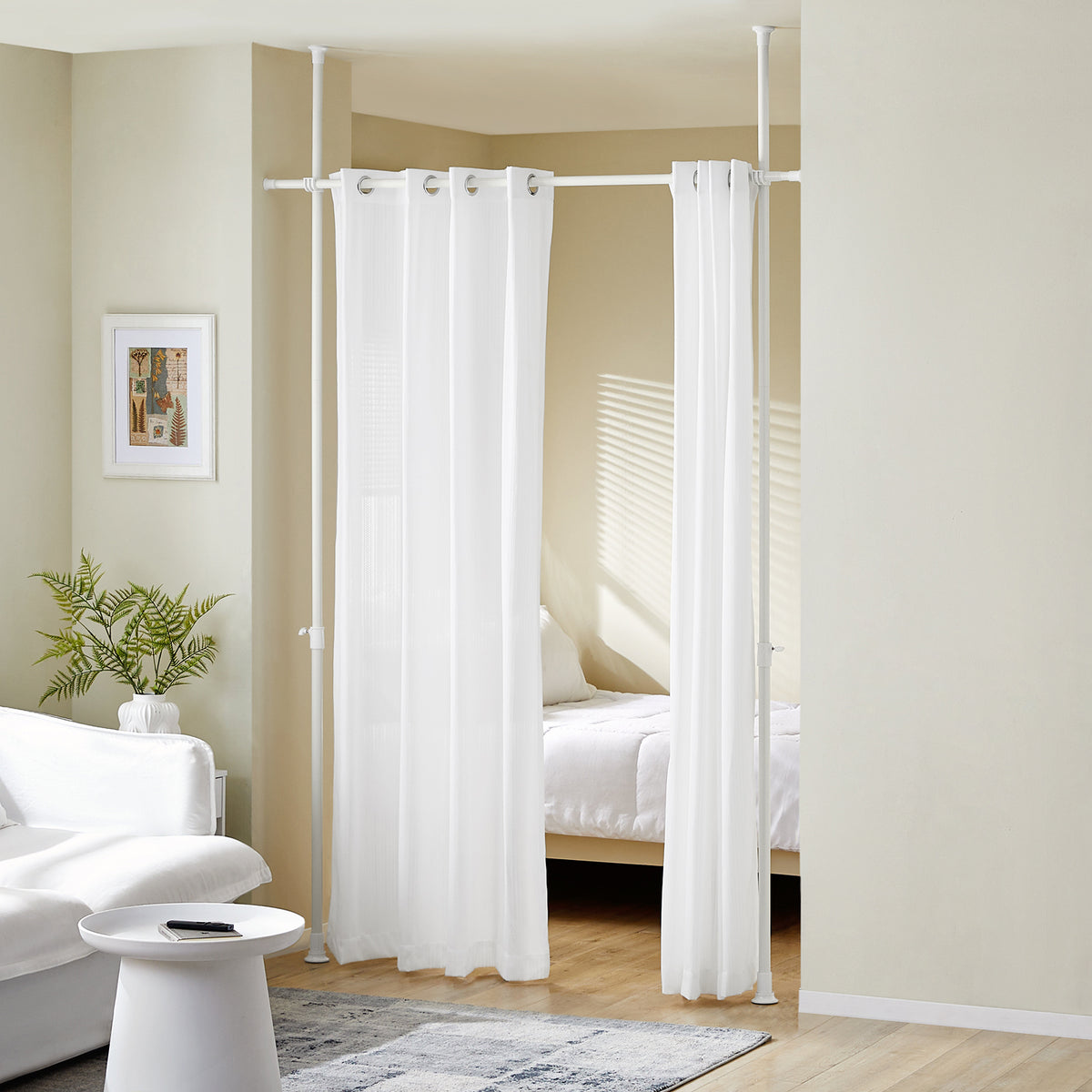 SoBuy KLS12-W Paravent Séparateur de Pièces Rideau Télescopique Rideau Réglable en Hauteur Rideau
