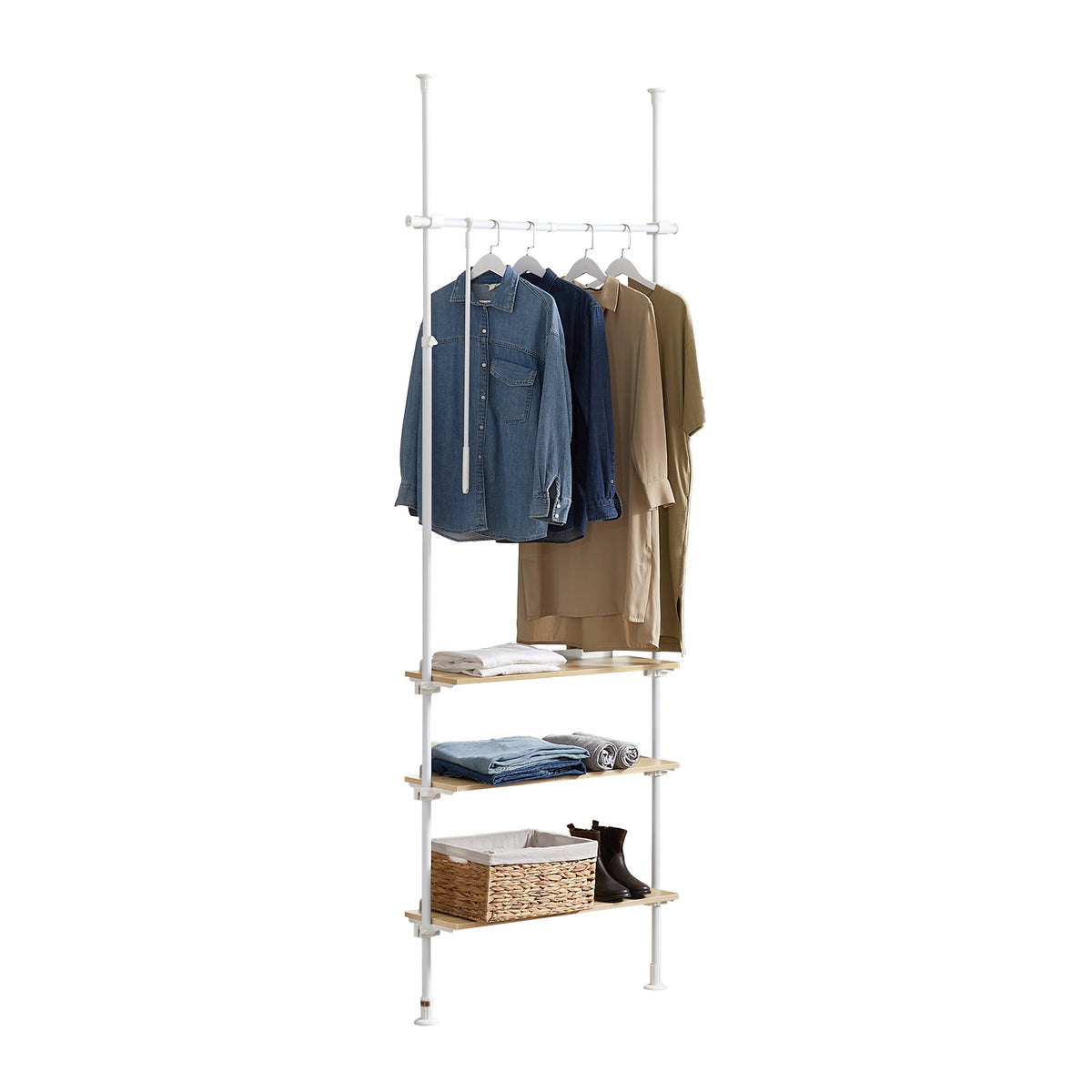 SoBuy KLS14-WN Télescopique Porte-vêtements Système de Penderie Télescopique Porte-manteau Réglable, 1 Barre, 3 Étagères et 1