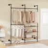 SoBuy KLS18-SCH Suport de Haine de Perete Industrial, Dulap Deschis din Metal cu 3 Bare și 3 Rafturi din MDF, Dulap de Depozitare de Perete Salvează Spațiu pentru Dormitor Dressing Hol, Negru