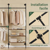 SoBuy KLS18-SCH Suport de Haine de Perete Industrial, Dulap Deschis din Metal cu 3 Bare și 3 Rafturi din MDF, Dulap de Depozitare de Perete Salvează Spațiu pentru Dormitor Dressing Hol, Negru