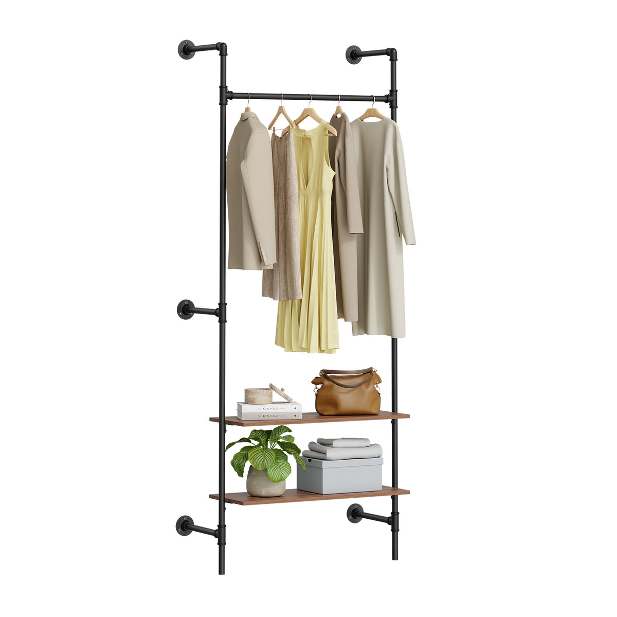 SoBuy KLS20-SCH Portant à Vêtements Mural Compact avec 2 Étagères MDF – Dressing Mural, Charge 45 kg, Noir Industriel 91,5×48