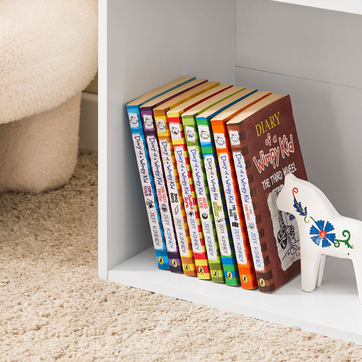 SoBuy KMB01-II-W Biblioteca pentru copii, Raft pentru jucării pentru copii cu 3 rafturi și 2 compartimente deschise, Unitate de depozitare jucării, Raft pentru cărți, Suport pentru reviste, Alb 68x30x68 cm