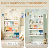 SoBuy KMB08-II-W Bibliotecă Montessori pentru copii, montată pe perete, Raft pentru cărți pentru copii cu 4 niveluri, Mobilier de depozitare pentru copii, cu economie de spațiu, Alb 80×12×118 cm