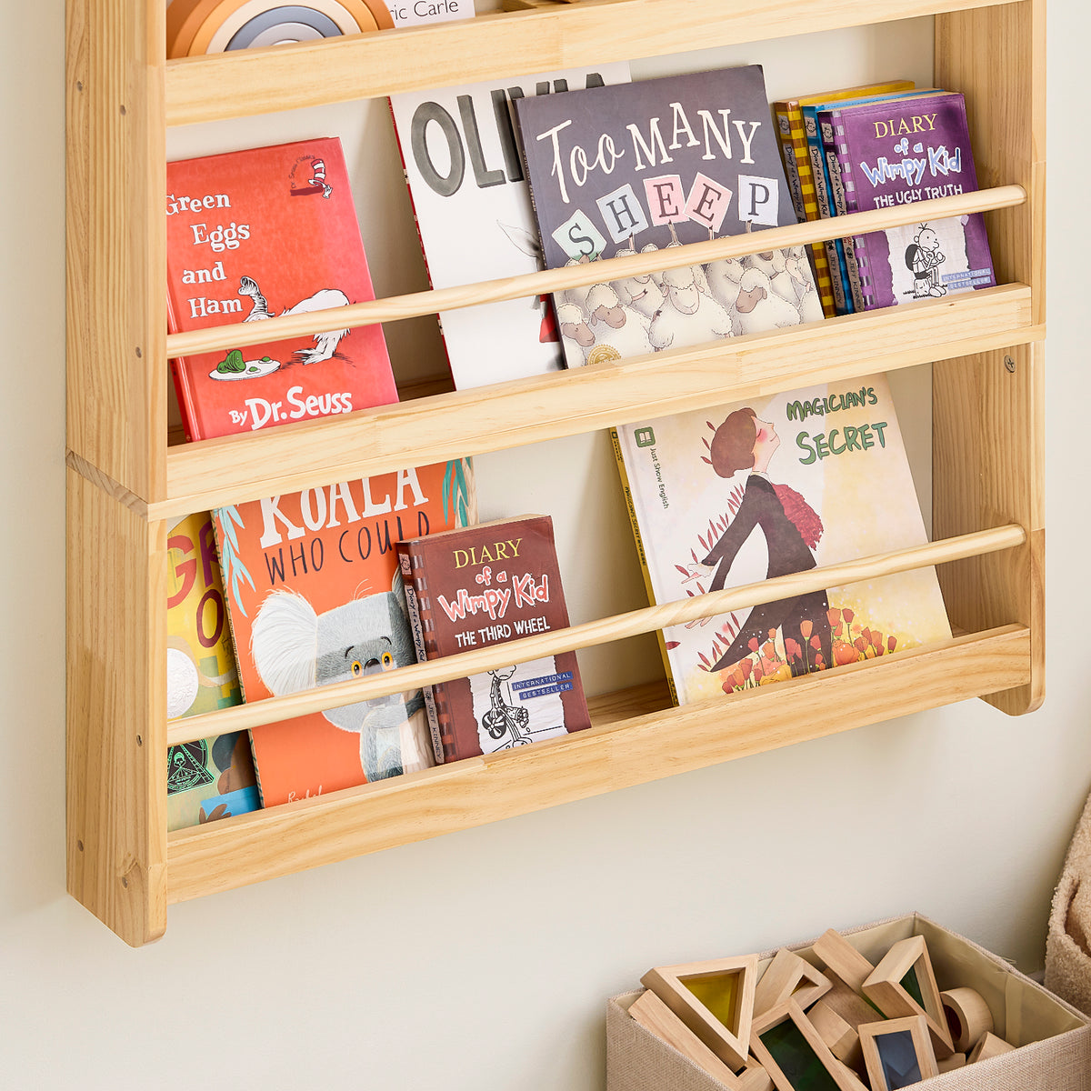 SoBuy KMB08-N Bibliotecă pentru copii Raft de cărți pentru copii 4 niveluri Dulap de depozitare jucării Bibliotecă Mobilier de depozitare Raft cameră Natural 80x12x118cm