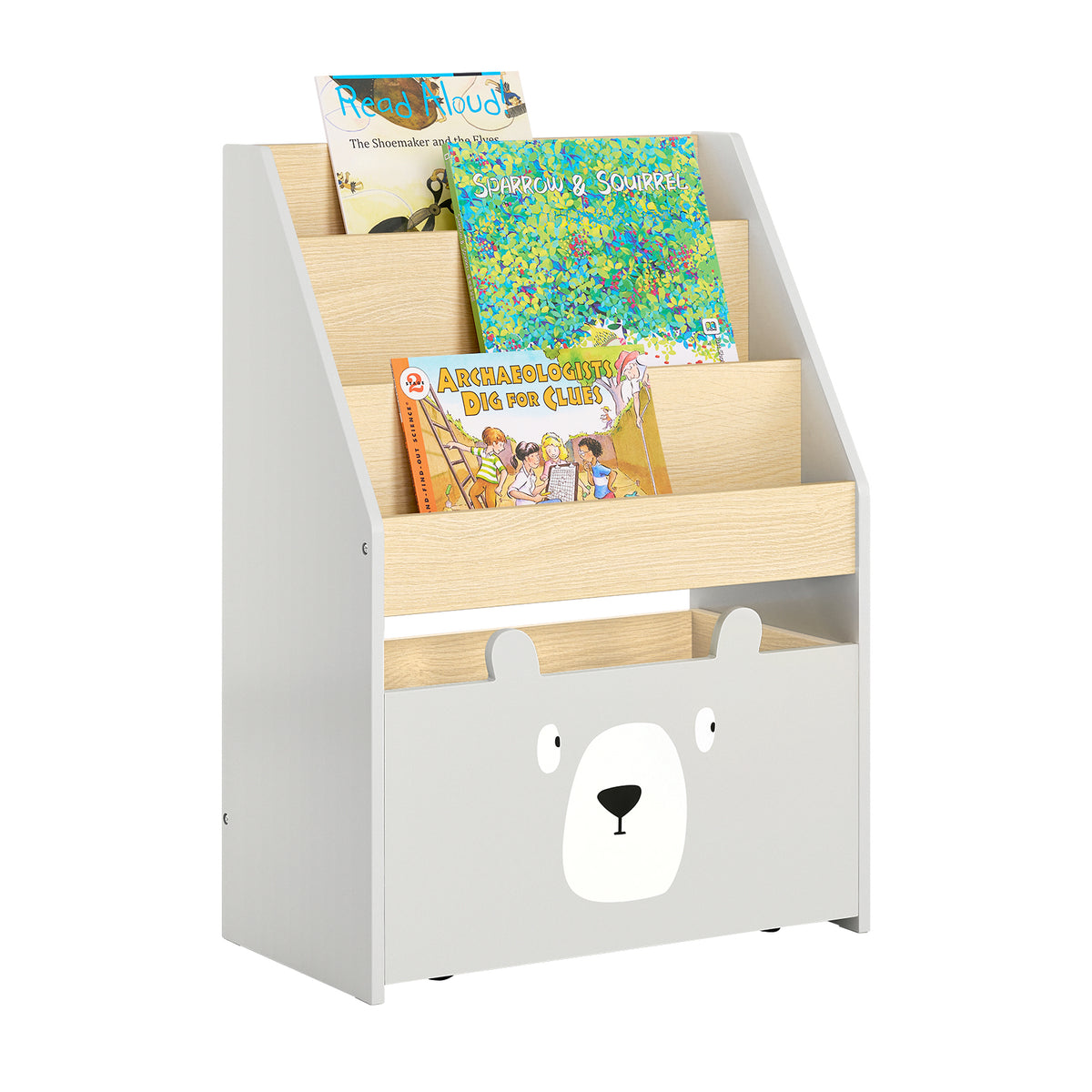 SoBuy KMB104-HG Bibliothèque Enfant, Étagère à Livres, Étagère de Rangement Jouets pour Enfants, Porte-revues avec Boître Rou