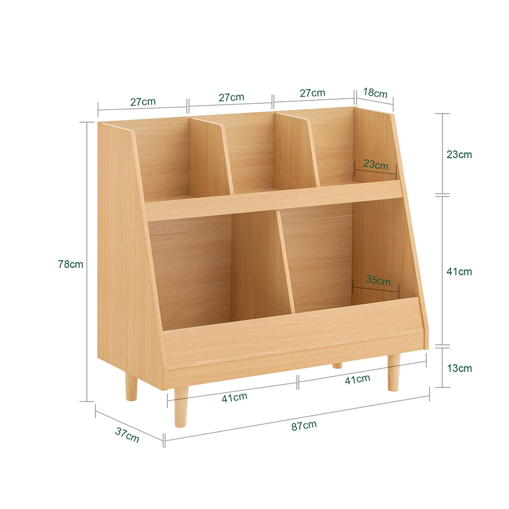 SoBuy KMB111-N Bibliothèque Enfant avec 5 Compartiments Ouverts, pour Chambre d’Enfant, Rangement Optimisé, Design Fonctionnel – L87×P37×H78 cm, Naturel
