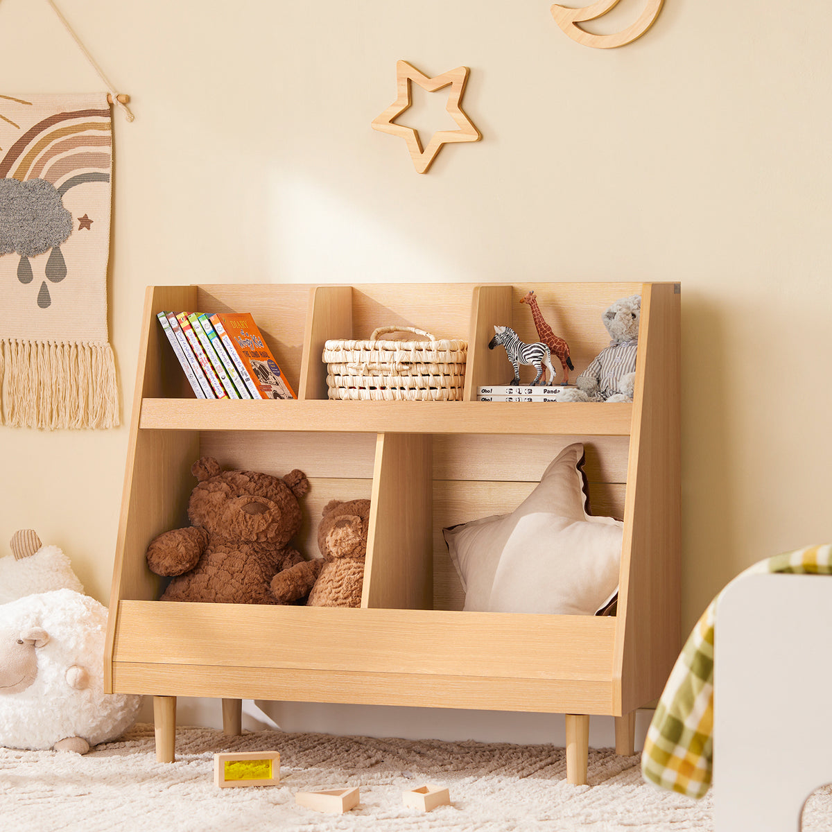 SoBuy KMB111-N Bibliothèque Enfant avec 5 Compartiments Ouverts, pour Chambre d’Enfant, Rangement Optimisé, Design Fonctionnel – L87×P37×H78 cm, Naturel