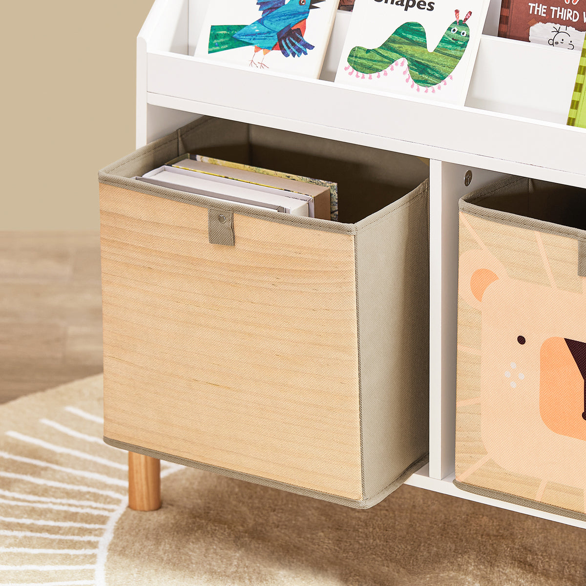 SoBuy KMB115-W Bibliotecă pentru copii cu 4 rafturi și 2 cutii de depozitare