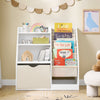 SoBuy KMB119-W Bibliotecă pentru copii cu 3 niveluri, bibliotecă Montessori cu depozitare jucării și coșuri din material textil, mobilă cameră copii, raft cameră, alb 80x40x80cm