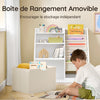 SoBuy KMB119-W Bibliotecă pentru copii cu 3 niveluri, bibliotecă Montessori cu depozitare jucării și coșuri din material textil, mobilă cameră copii, raft cameră, alb 80x40x80cm