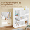 SoBuy KMB120-W Bibliotecă pentru copii, organizator jucării cu 9 compartimente, mobilier depozitare jucării, raft bibliotecă, suport reviste, alb, 95x34x105 cm