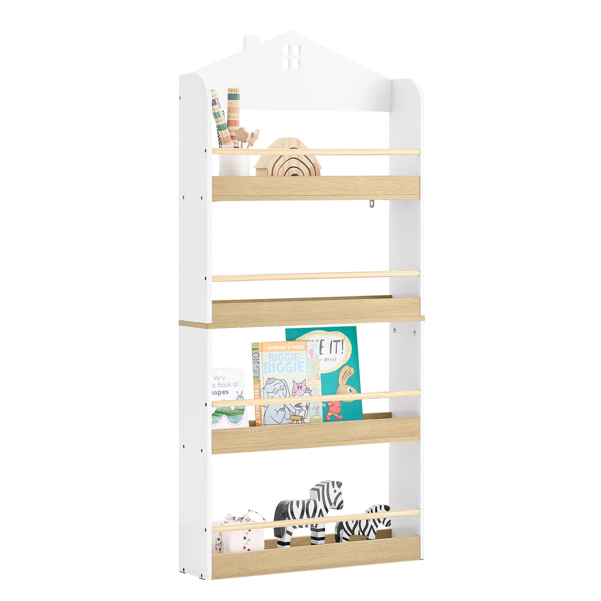 SoBuy KMB121-WN Bibliotheque Enfant Étagère Livre Enfant 4 Niveaux Meuble Rangement Jouet Bibliothèque Meuble de Rangement Et