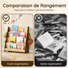 SoBuy KMB32-N Bibliotecă pentru copii Organizator jucării pentru copii Raft de cărți 4 niveluri cu 2 cârlige Etajeră pentru cărți Mobilier de depozitare Dormitor copii Birou Living Natural 91x30x89 cm