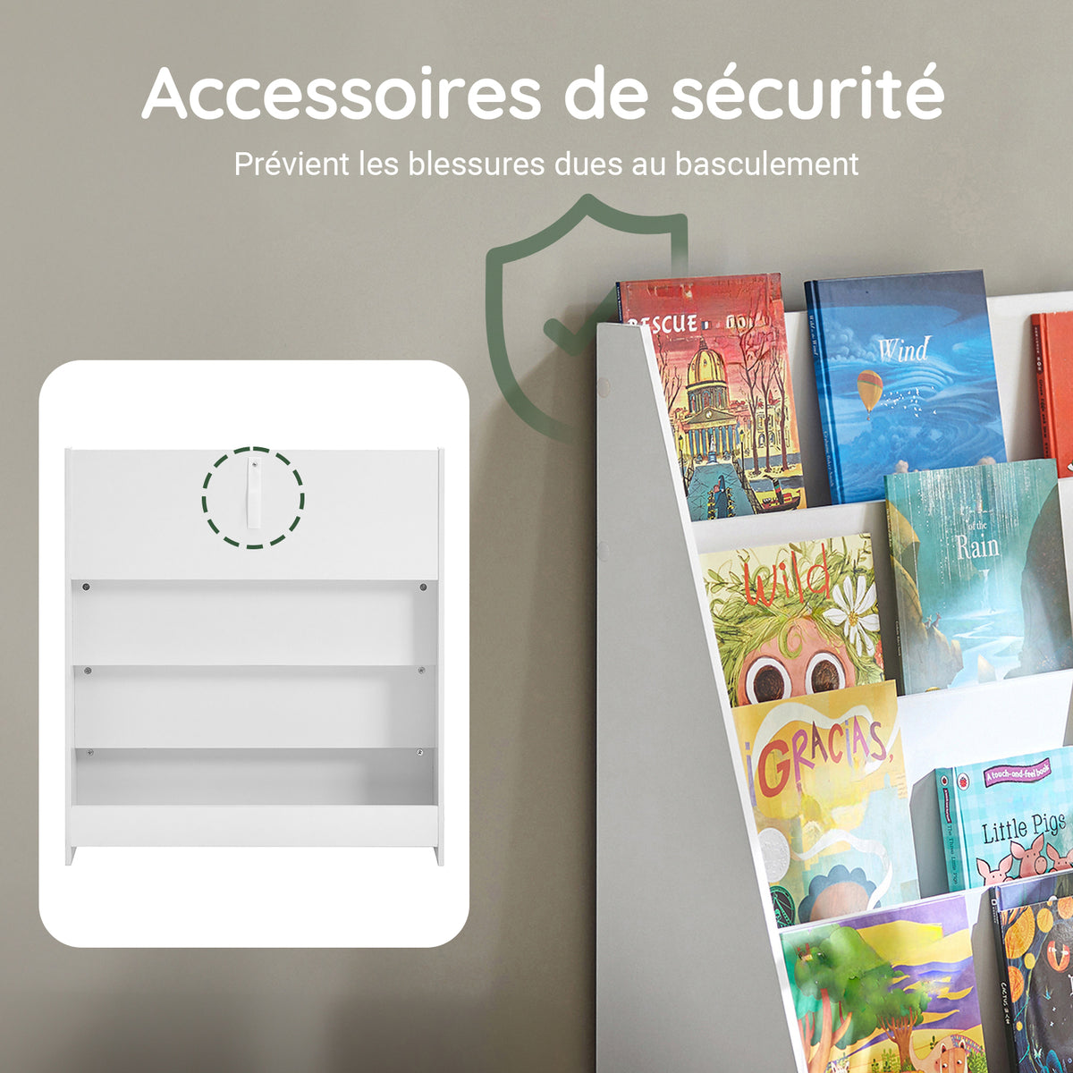 SoBuy KMB32-W Bibliotecă pentru Copii, Organizator Jucării Copii, Bibliotecă Cărți cu 4 Niveluri, Raft Cărți, Mobilier de Depozitare pentru Camera Copiilor, Birou, Living, Alb, 80x30x88 cm