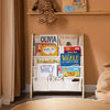 SoBuy KMB50-N Bibliothèque Enfant Meuble Rangement Jouet et Livres pour Chambre Enfant Étagère à Livre avec 4 Compartiments et 3 Poches Tissu Naturel 63x28x76cm