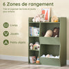 SoBuy KMB55-K-GR Bibliotecă pentru copii, Organizator de jucării pentru copii cu 5 compartimente, Dulap pentru depozitare jucării, Raft, Suport reviste, Verde 80x34x104cm