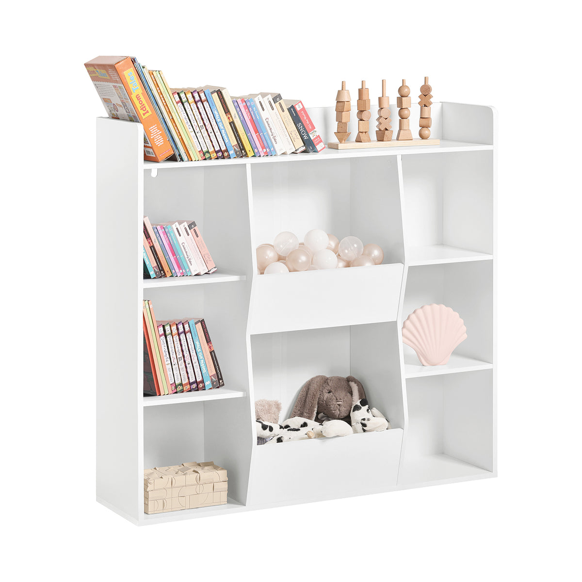 SoBuy KMB55-W Bibliothèque Enfant Montessori 8 Compartiments – Meuble Rangement Jouets et Livres, Blanc