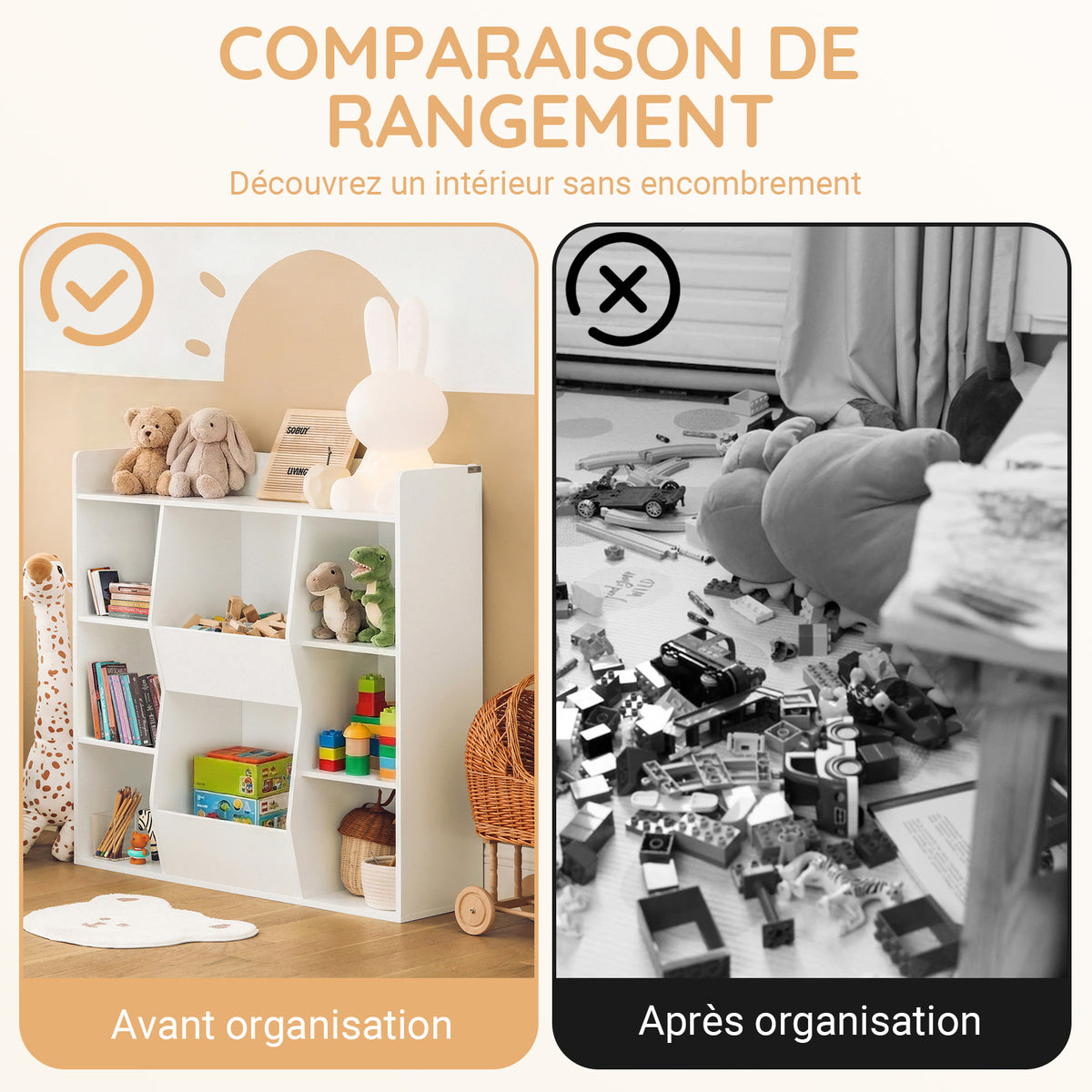 SoBuy KMB55-W Bibliotecă Montessori pentru copii – Mobilier pentru depozitarea jucăriilor și cărților cu 8 compartimente, Sigură, Alb, 106×30×104 cm