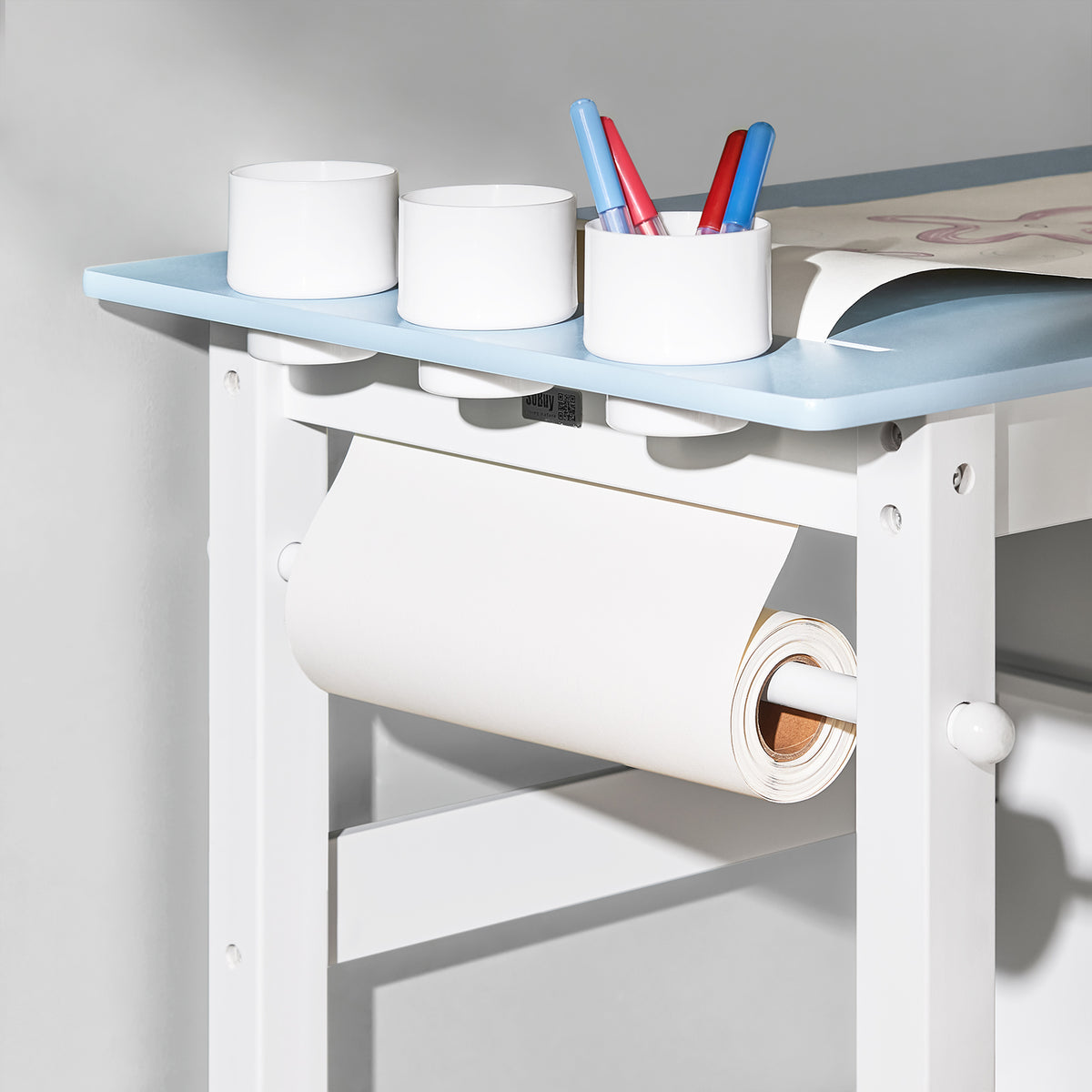 SoBuy KMB60-B Set masă și scaun pentru copii Set de 2 piese cu autocolante DIY Birou pentru copii cu 3 suporturi pentru creioane Albastru și Alb
