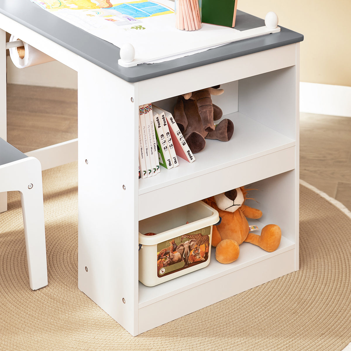 SoBuy KMB60-HG Ensemble Table et Chaise Enfant avec 1 porte-rouleau de papier, 1 sortie de papier, 1 locateur de papier et 3 emplacements pour stylos