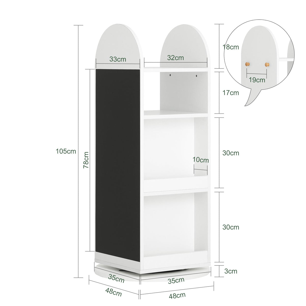 SoBuy KMB64-W Étagère Enfant, Étagère à Livres, Bibliothèque Rotative à 360, Étagère de Rangement avec Tableau Noir
