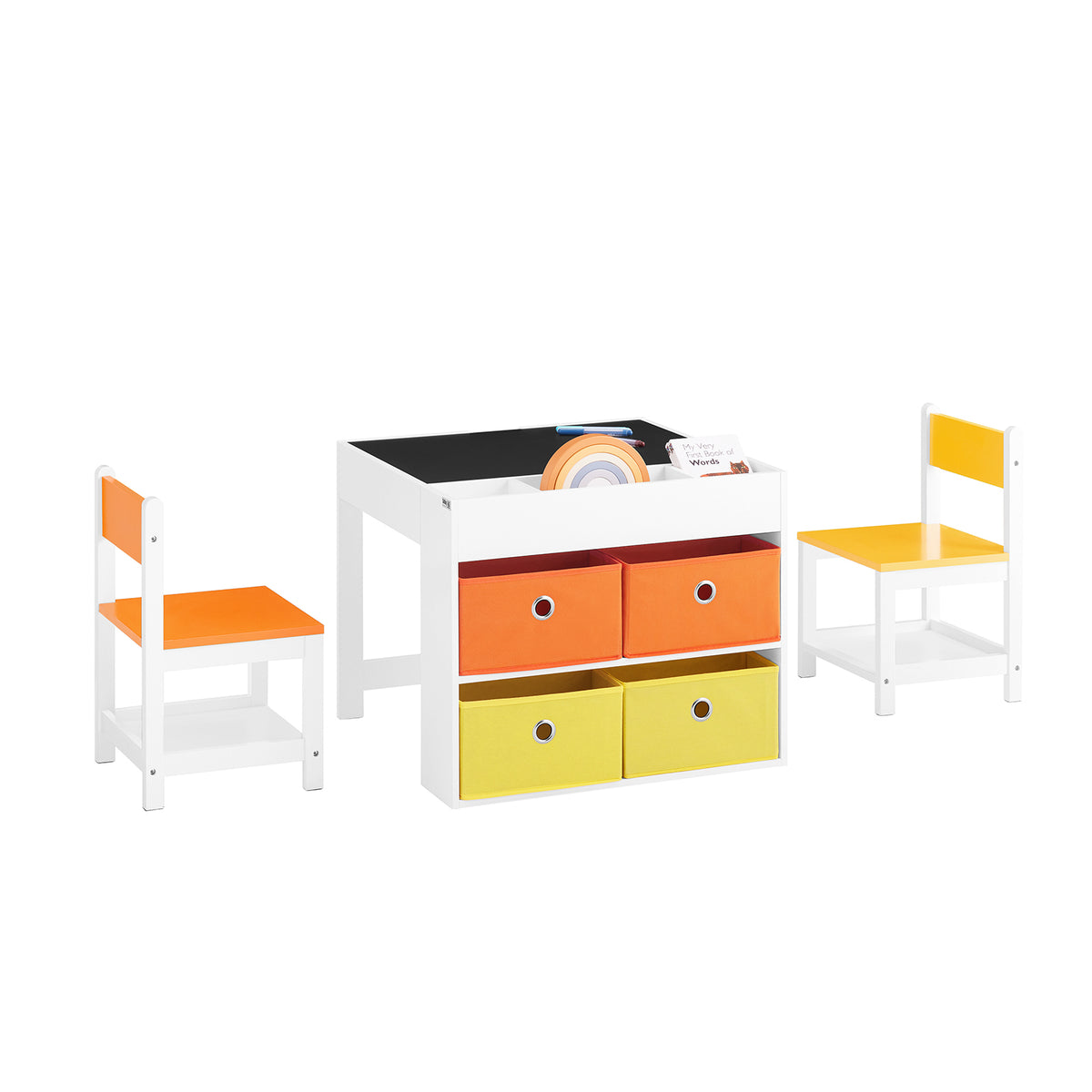 SoBuy KMB75-K-W Table Enfant avec 2 Chaises, Ensemble Table et Chaises Enfant avec Bacs de Rangement, Bureau pour Chambre, Bu