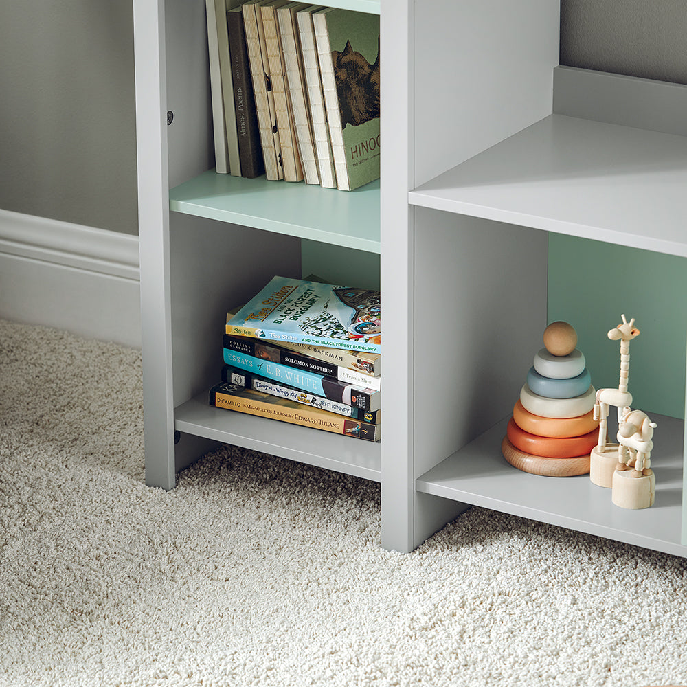 SoBuy KMB89-HG Bibliothèque pour Enfant, Banc Étagère de Rangement pour Jouets et Livres, Étagère à Livres pour Garçon Fille, 5 Compartiments