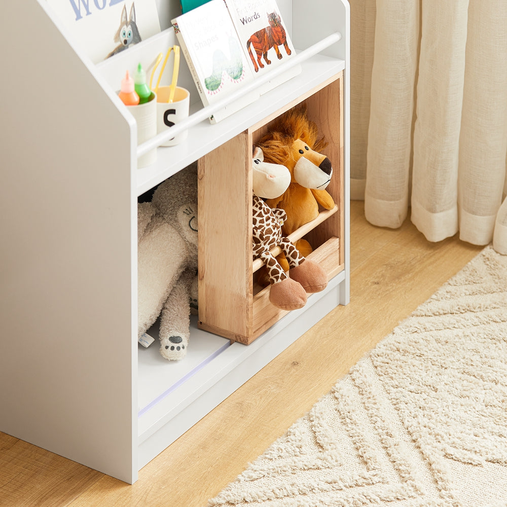 SoBuy KMB98-W Bibliothèque Enfants Étagère à Livres avec Porte Coulissante, Étagère pour Jouets