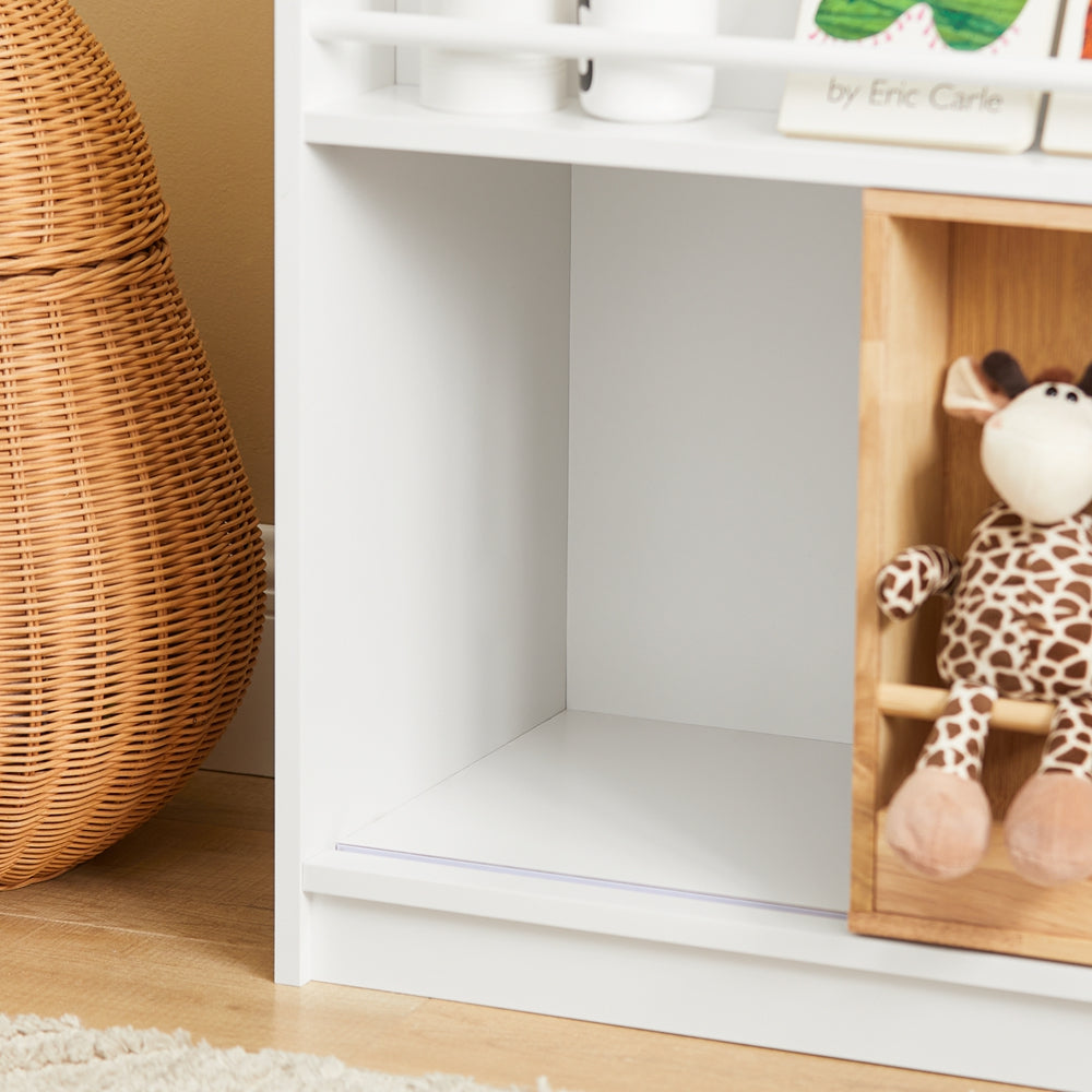 SoBuy KMB98-W Bibliothèque Enfants Étagère à Livres avec Porte Coulissante, Étagère pour Jouets