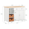 SoBuy KNL05-W Insulă Bucătărie 120cm – Raft 9 Sticle, 2 Coșuri Rattan, Blat Lemn Hevea, 2 Sertare – Alb