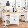 SoBuy KNL06-WN Placard ilot Central de Cuisine avec Plan de Travail Extensible en Bois d'hévéa, 2 Portes, 2 Tiroirs