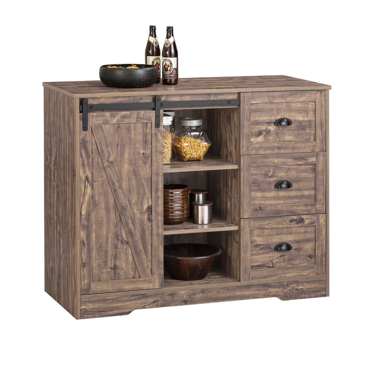 SoBuy KNL08-N îlot Central Mange-Debout Placard de Cuisine Buffet de Rangement Multi-rangements avec 1 Porte de Grange, Porte